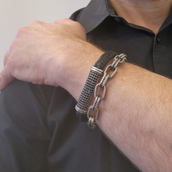 Effy Mens Black Spinel & Leather Bracelet - Picture 5 of 5